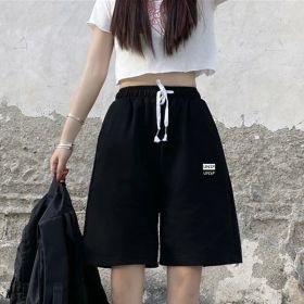 Summer New Loose High Waist Slimming Black Wide-leg Sports Shorts For Women (Option: 016 Black-M)