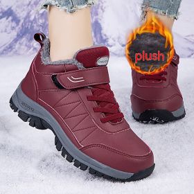 Men's High-top Travel Fleece-lined Warm Hiking Shoes (Option: YS9706 Zao Hong-42)