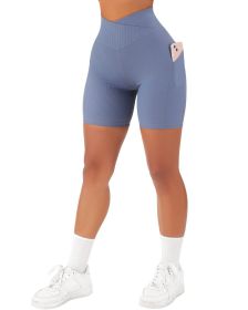 Women's Cross Sports Tight Short Belt Pockets (Option: Blue-XS)