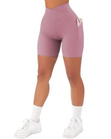 Women's Cross Sports Tight Short Belt Pockets (Option: Pink-XS)