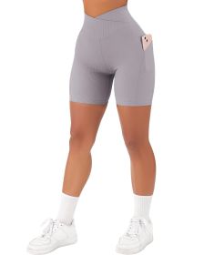 Women's Cross Sports Tight Short Belt Pockets (Option: Light Gray-XS)