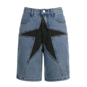 Design Contrast Color Five-pointed Star Patchwork Jeans Female (Option: Blue-M)