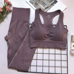 Womens High Waist Fitness Pants Suit For Abdomen And Buttocks (Option: Taro Purple Set-M)