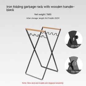 Outdoor Wooden Handle Wrought Iron Garbage Storage Hanger (Option: Black Trash Rack Single Boxed)