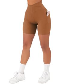 Women's Cross Sports Tight Short Belt Pockets (Option: Coffee Brown-S)