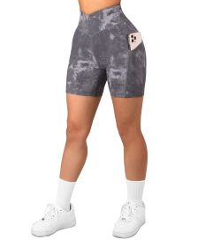 Women's Cross Sports Tight Short Belt Pockets (Option: Black Tie Dye-S)