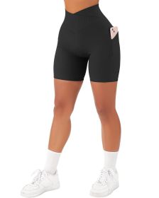 Women's Cross Sports Tight Short Belt Pockets (Option: Black-3XL)