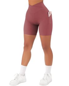 Women's Cross Sports Tight Short Belt Pockets (Option: Dark Pink-2XL)